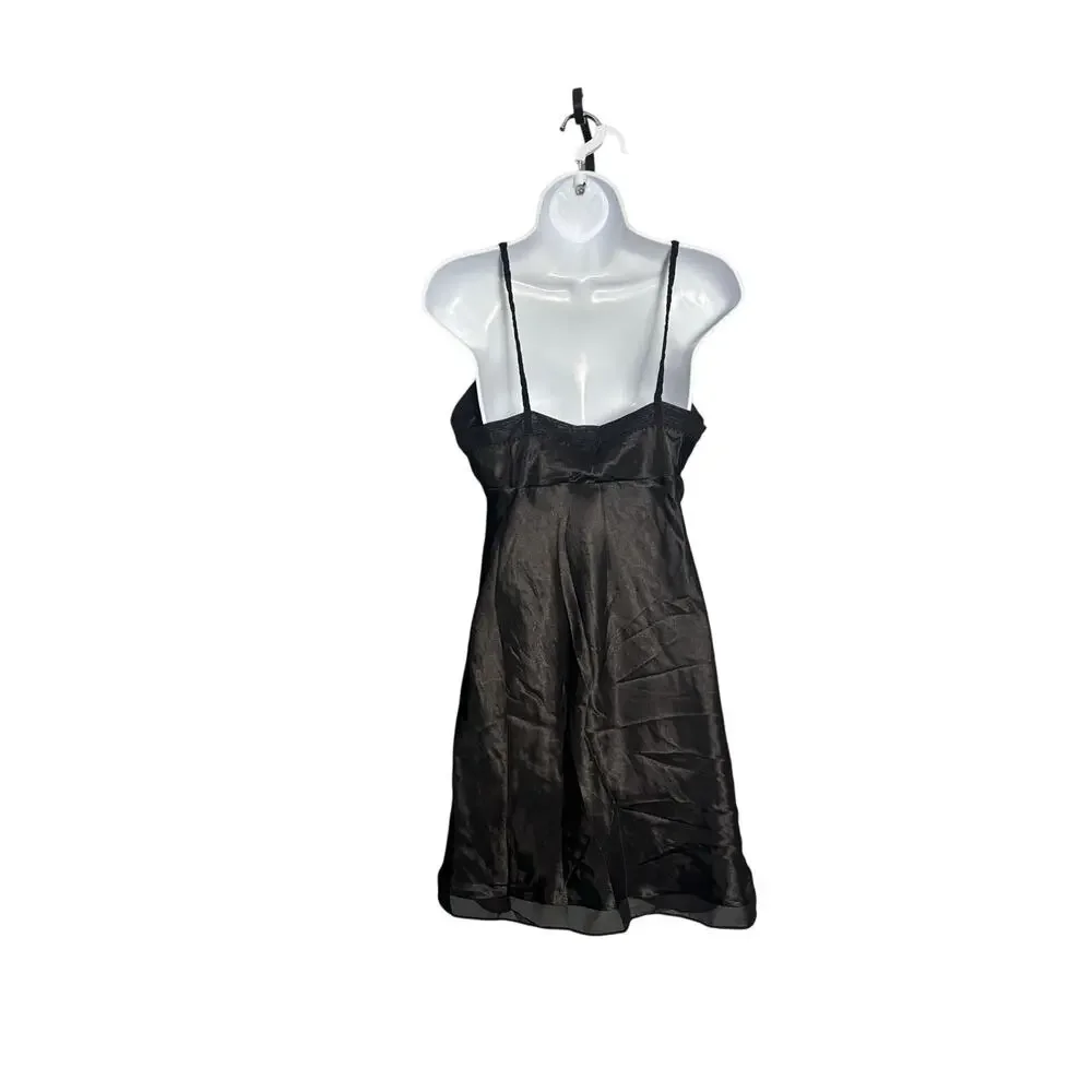 Vintage Madison Intimates Black Satin & Lace Beaded  Nightgown Slip‎ Dress Small